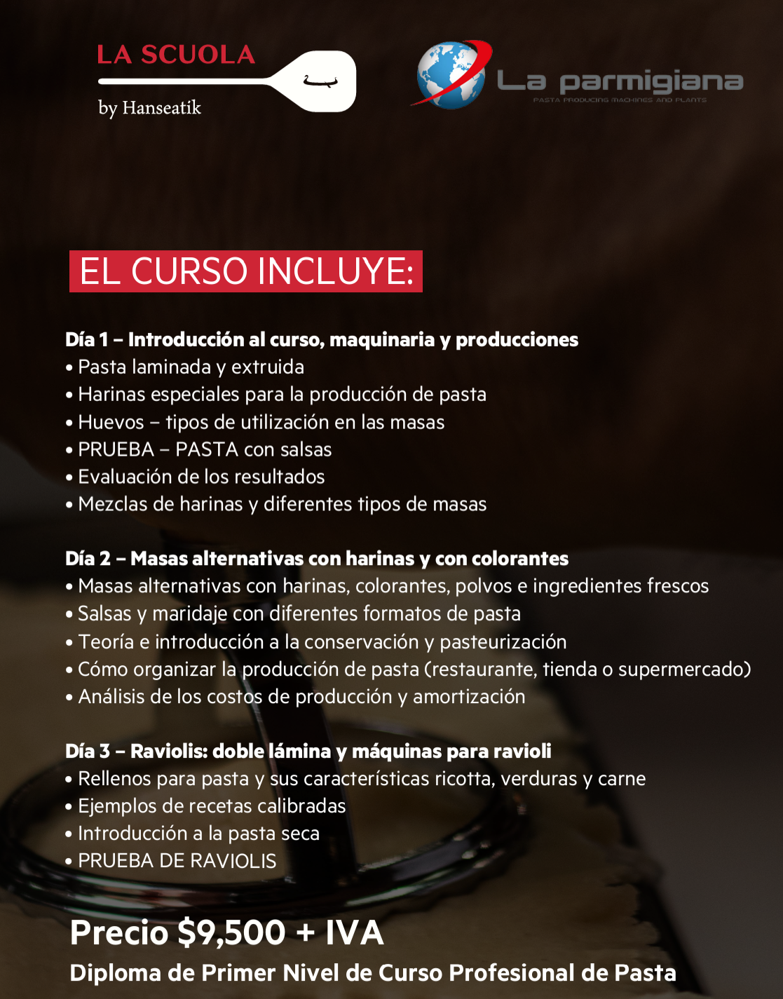 Programa de tres días del Curso Profesional de Pasta